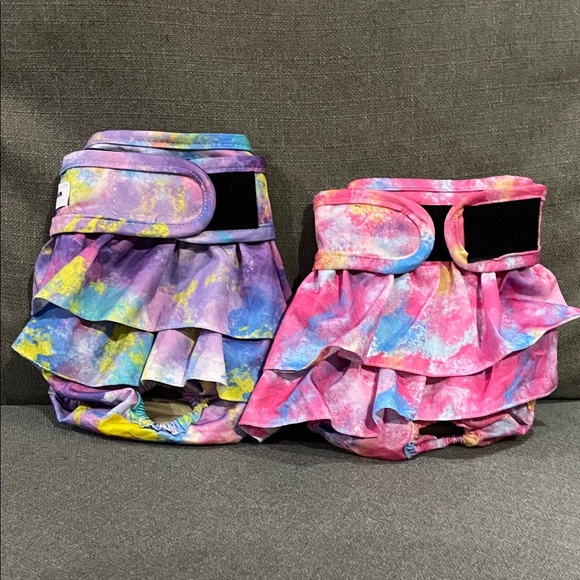 Dog Reuseable washable absorbent Ruffled Tie-Dyed Pink Purple Diaper bundle of 2 - Picture 1 of 7